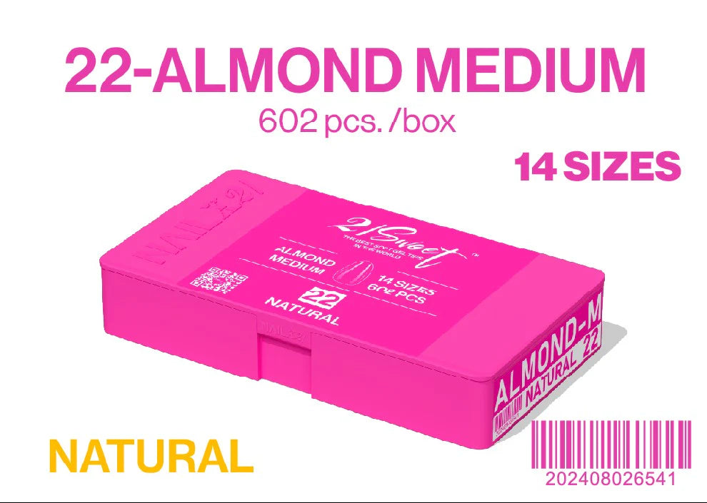 ALMOND - MEDIUM - NAIL UP -Soft Gel Tip Box-602pcs-14sizes - NATURAL - (REG. $30). 50% OFF - NOW EACH $15.